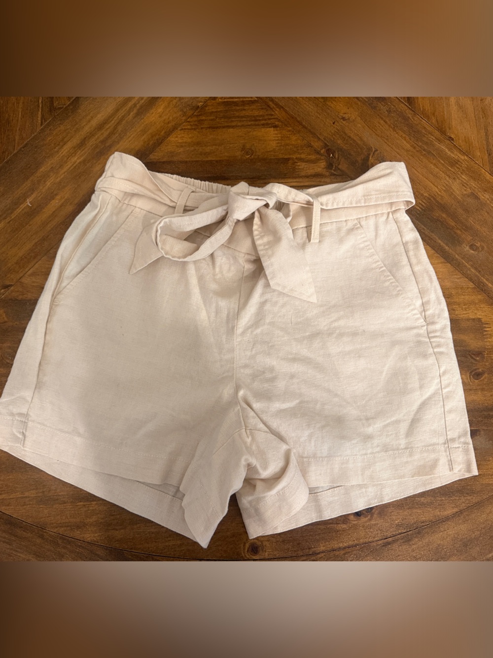 J. Crew Light Cream Tie-Waist Linen Blend Shorts size 6